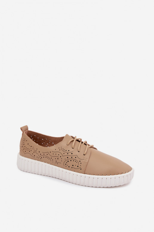Sandfarbene durchbrochene Schuhe mit Schnürsenkeln Pearla