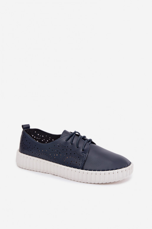 Dunkelblaue durchbrochene Schuhe mit Schnürsenkeln Pearla