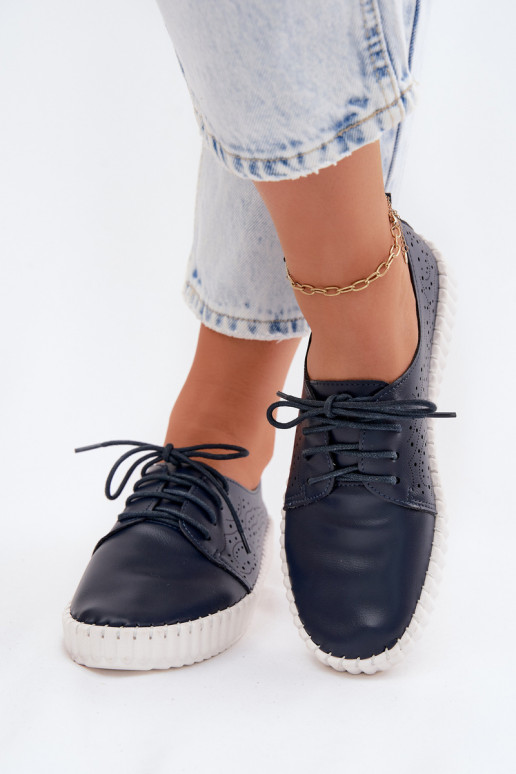 mit durchbrochenen Elementen Schuhe Feminin mit Schnürsenkeln Dunkelblau Pearla