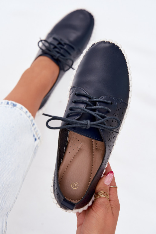 Dunkelblaue durchbrochene Schuhe mit Schnürsenkeln Pearla