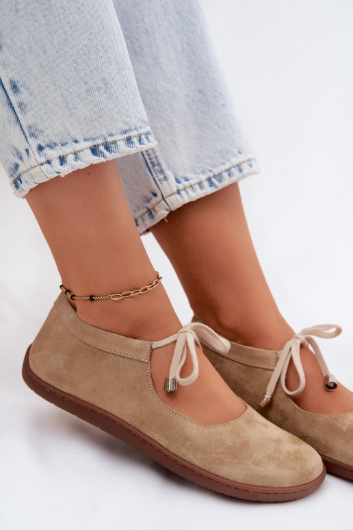 Haut Ballerinas aus INildleder Barefoot mit Riemen Zazoo 021 Beige