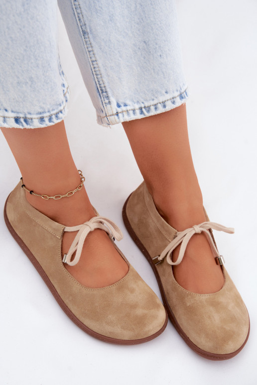 Haut Ballerinas aus INildleder Barefoot mit Riemen Zazoo 021 Beige