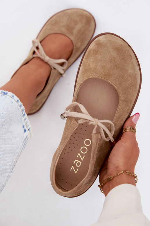 Haut Ballerinas aus INildleder Barefoot mit Riemen Zazoo 021 Beige