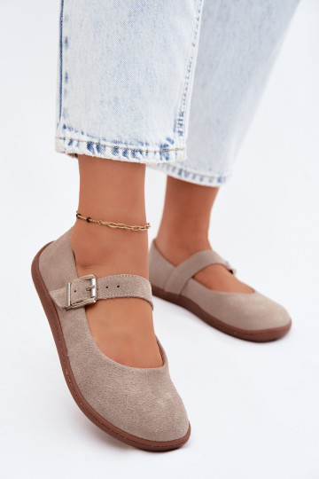 Kaffee Veloursleder-Ballerinas Zazoo 316