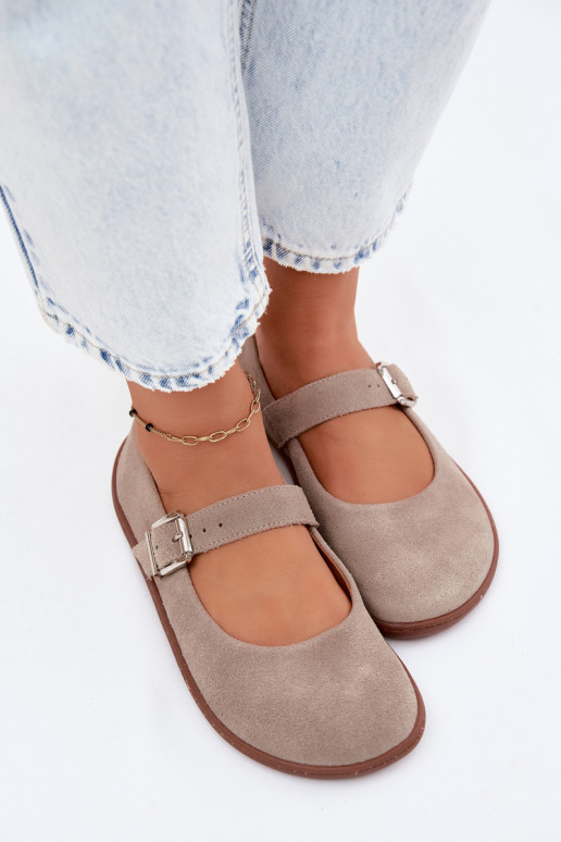 Kaffee Veloursleder-Ballerinas Zazoo 316