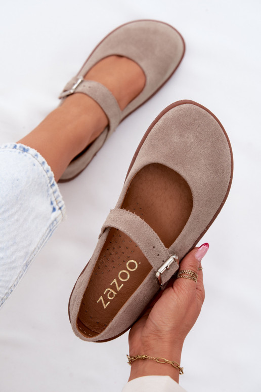 Kaffee Veloursleder-Ballerinas Zazoo 316