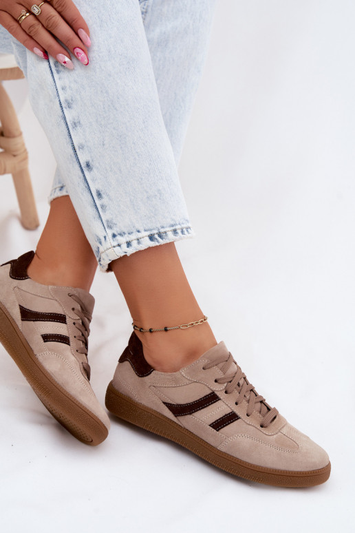 Sandfarbene Veloursleder-Sneakers Zazoo N1176S2
