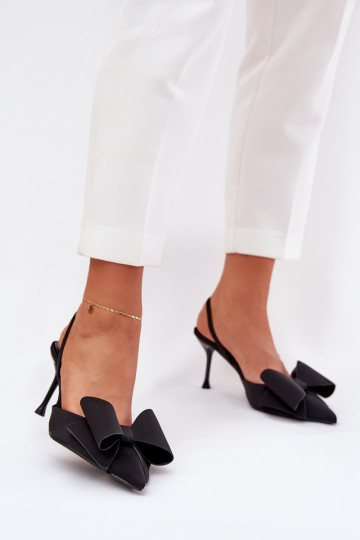 Schwarze High Heels mit offenem Absatz und Schleife Eklevia 2