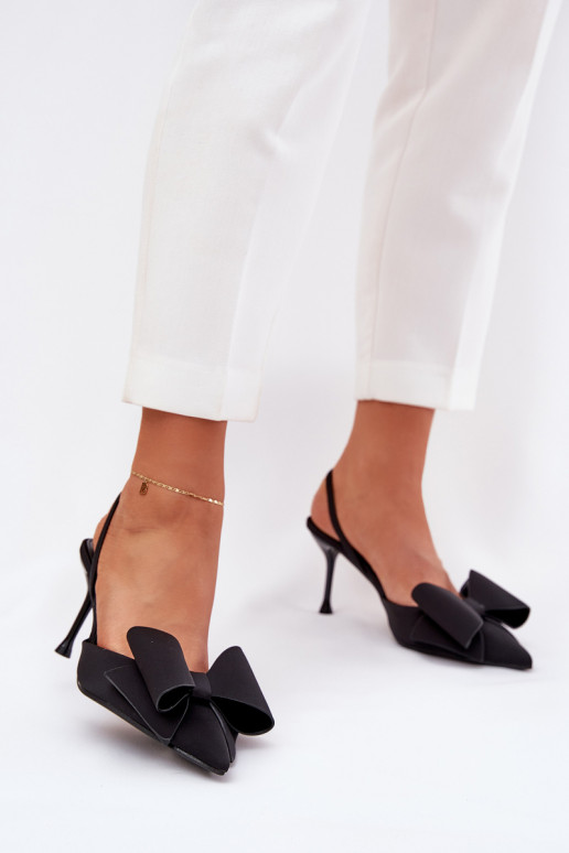 Schwarze High Heels mit offenem Absatz und Schleife Eklevia