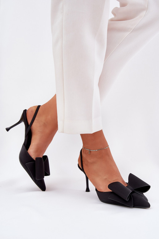 Schwarze High Heels mit offenem Absatz und Schleife Eklevia