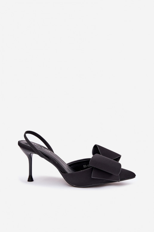 Schwarze High Heels mit offenem Absatz und Schleife Eklevia