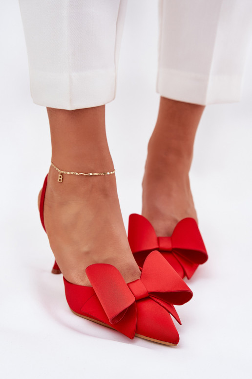 Rote High Heels mit offenem Absatz und Schleife Eklevia
