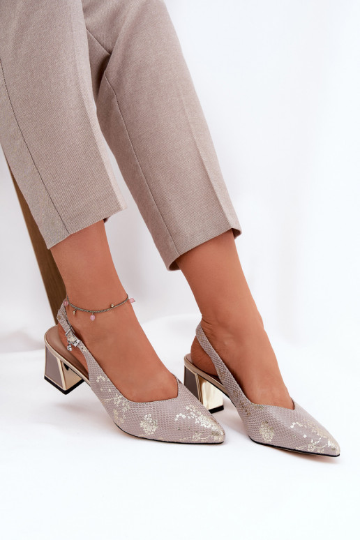 Haut Damen-Sandalen mit hohen Absätzen Ze Szpiczastymi Noskami Vinceza 66733 Gold-Silberfarbe