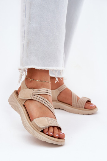 Feminin Bequeme Sandalen mit Klebeverschlüssen Beige Hallriva 2