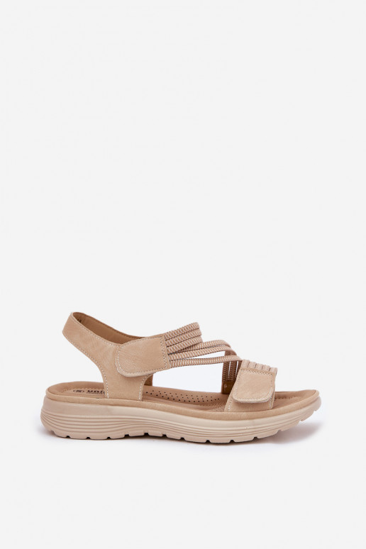 Bequeme Damen sandfarbene Sandalen mit Klettverschlüssen Hallriva