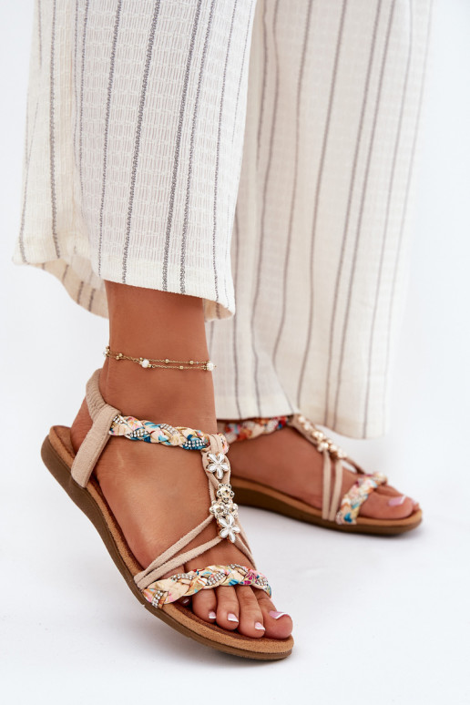 DamensandalenPrzypinkami I Plecionymi Paskami Beige Nusoreth