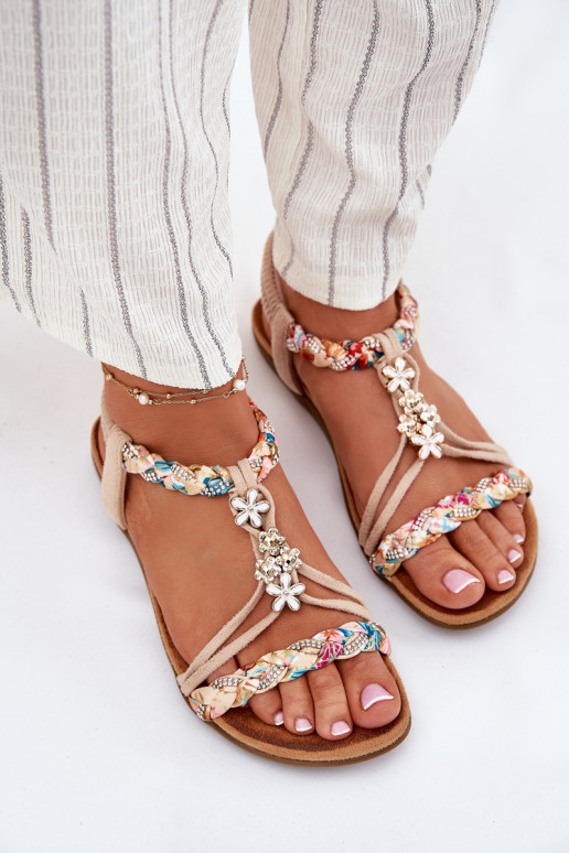 Damen sandfarbene Sandalen mit Riemen Nusoreth