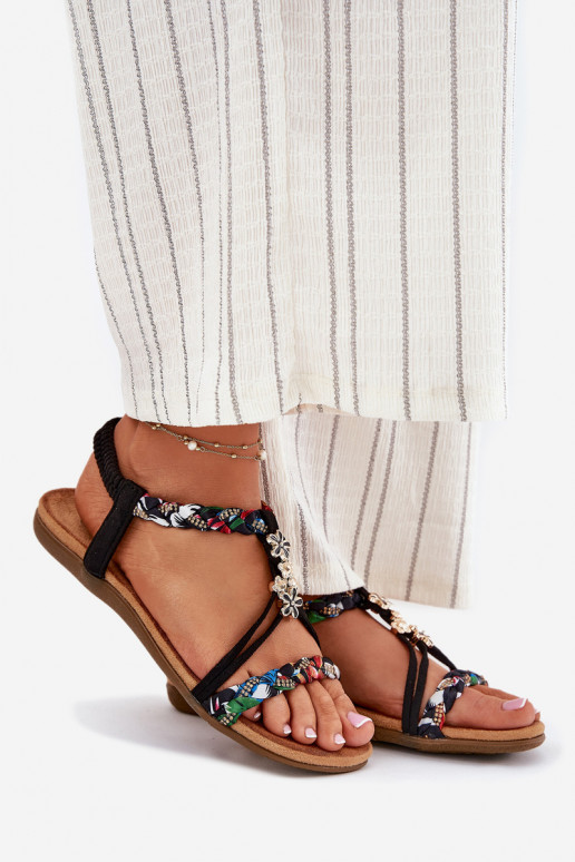 DamensandalenPrzypinkami I Plecionymi Paskami schZuarze Farbe Nusoreth