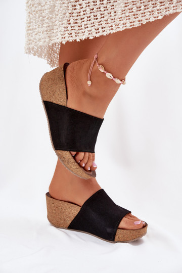 Zazoo 40311 Damen schwarze Wildlederslipper auf Korksohle