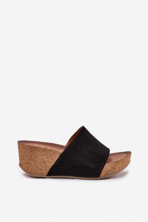 Zazoo 40311 Damen schwarze Wildlederslipper auf Korksohle