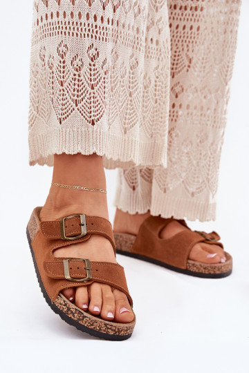 INildlederpantoffeln Auf einer Korksohle mit Schnallen braune Farbe Tavira 2