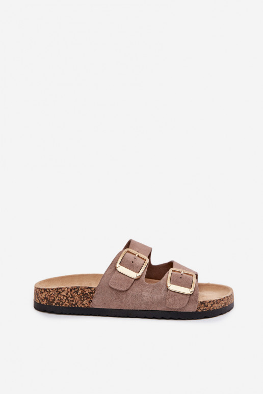 Damenhausschuheaus Öko-INildlederu goldene Farbe mit Schnallen Beige Vorella