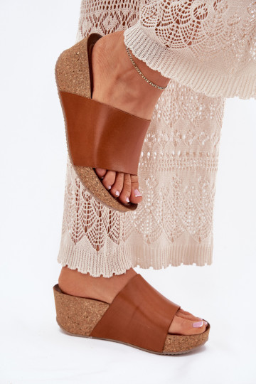 Zazoo 40291 Lederhausschuhe Feminin Ermöglicht KorkoZuym Koturnie braune Farbe