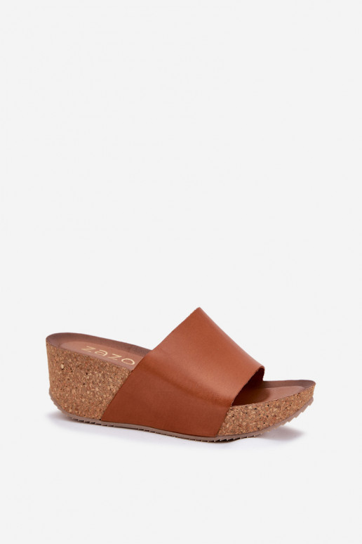 Zazoo 40291 Lederhausschuhe Feminin Ermöglicht KorkoZuym Koturnie braune Farbe