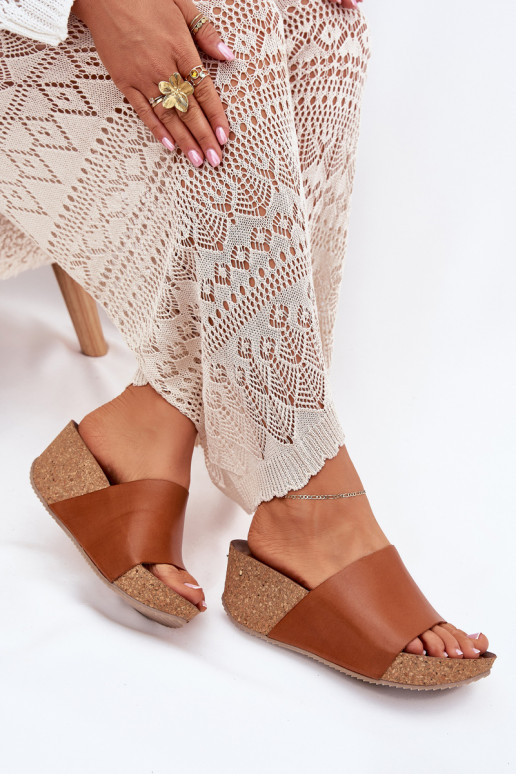 Zazoo 40291 Damen braune Lederslipper auf Korksohle