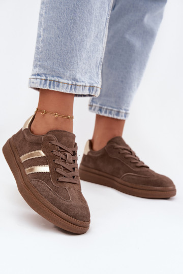 Sneakers Stilvollllschuhe Feminin aus INildleder mit einer Plattform braune Farbe Sylviona 2