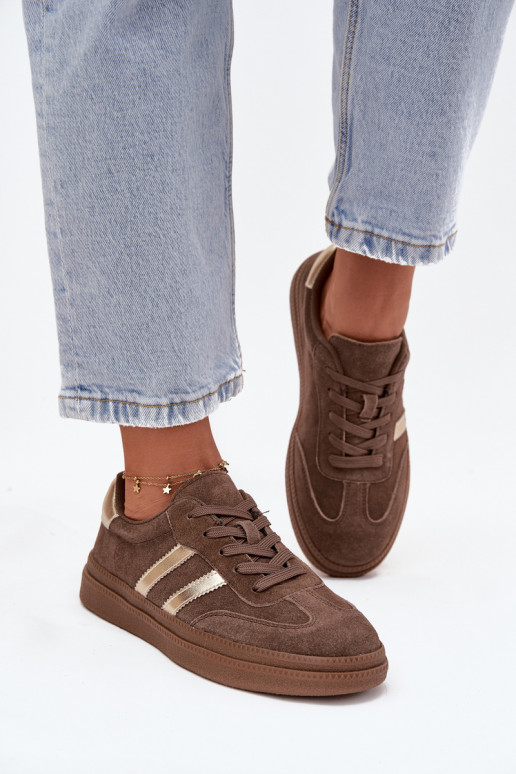 Sneakers Stilvollllschuhe Feminin aus INildleder mit einer Plattform braune Farbe Sylviona