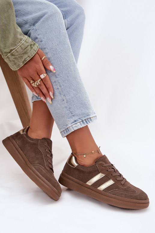 Sneakers Stilvollllschuhe Feminin aus INildleder mit einer Plattform braune Farbe Sylviona