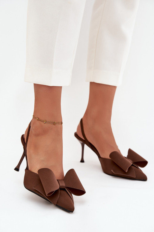 Braune High Heels mit offener Ferse und Schleife Eklevia
