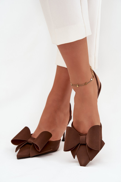 Braune High Heels mit offener Ferse und Schleife Eklevia