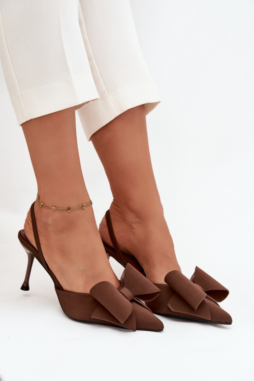 Braune High Heels mit offener Ferse und Schleife Eklevia