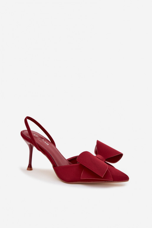 Bordeaux High Heels mit offener Ferse und Schleife Eklevia