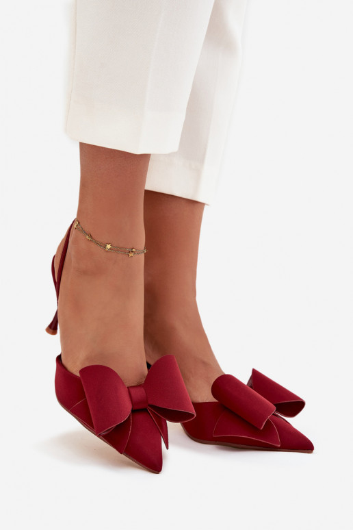 Bordeaux High Heels mit offener Ferse und Schleife Eklevia