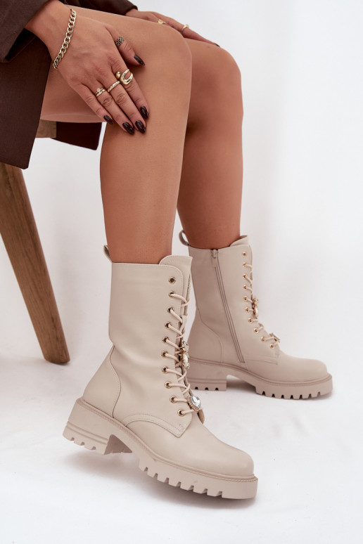 Damen sandfarbene Arbeitsstiefeletten mit Teddybären und Herzen Iravine