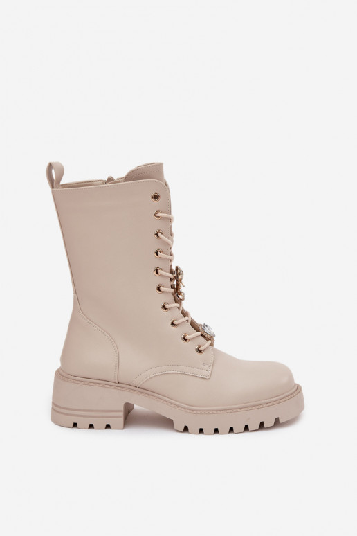 Damen sandfarbene Arbeitsstiefeletten mit Teddybären und Herzen Iravine