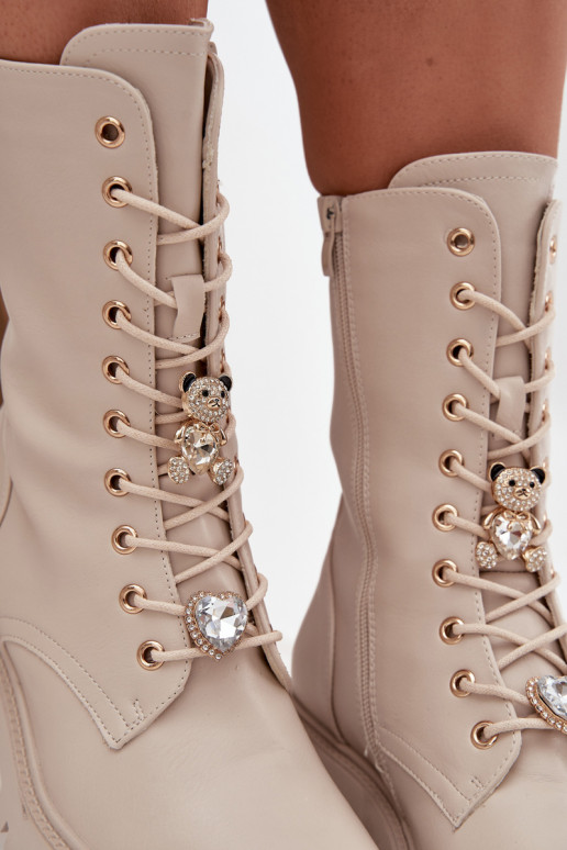 Arbeitsstiefeletten FemininPrzypinkami Teddybären mit Herzen Beige Iravine