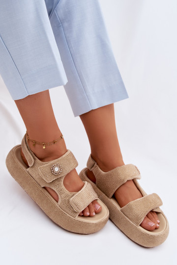 Dekorierte Damen-Platformsandalen GOE TT2N4101 sandfarben