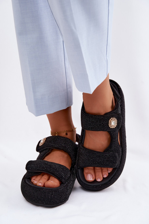 Dekorierte Damen-Platformsandalen GOE TT2N4102 schwarz