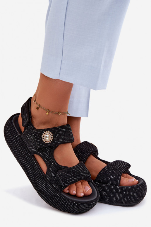 Dekorierte Damen-Platformsandalen GOE TT2N4102 schwarz