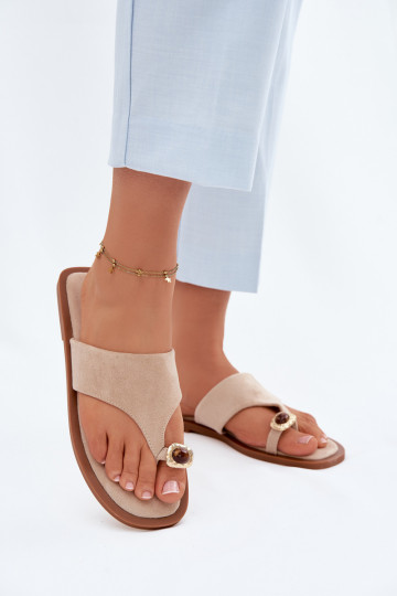 gleichschenklig Hausschuhe Hausschuhe Feminin Mit Dekorationen Detalem Beige Fedira 2