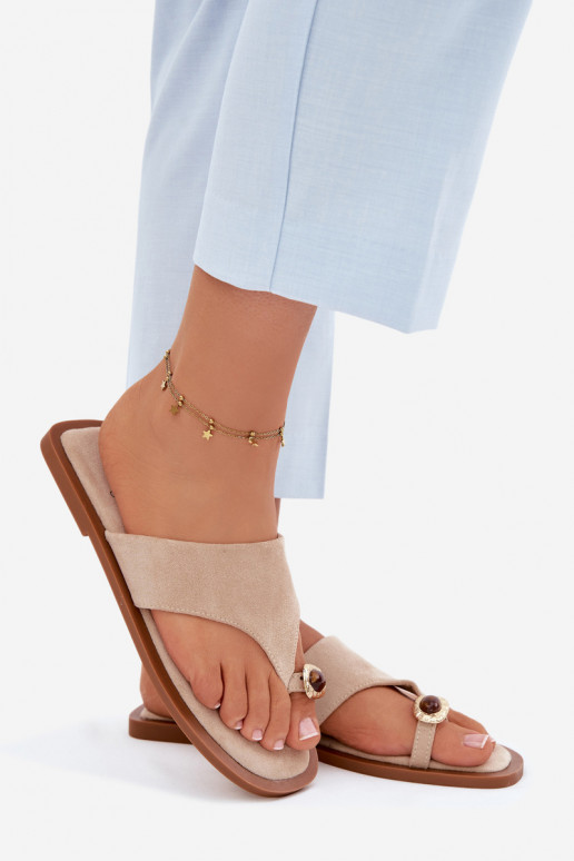 gleichschenklig Hausschuhe Hausschuhe Feminin Mit Dekorationen Detalem Beige Fedira