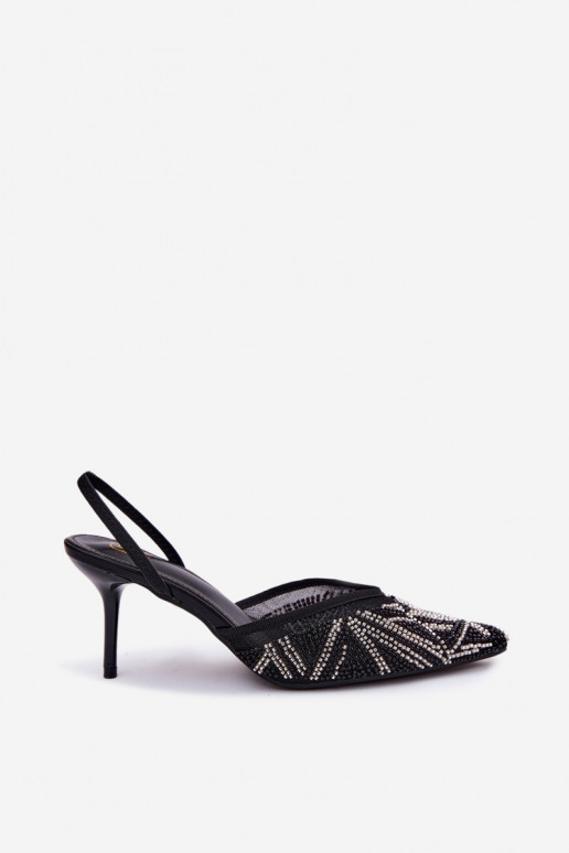 Dekorierte Sandalen mit Netz und dünnen Absätzen schwarz Bedira