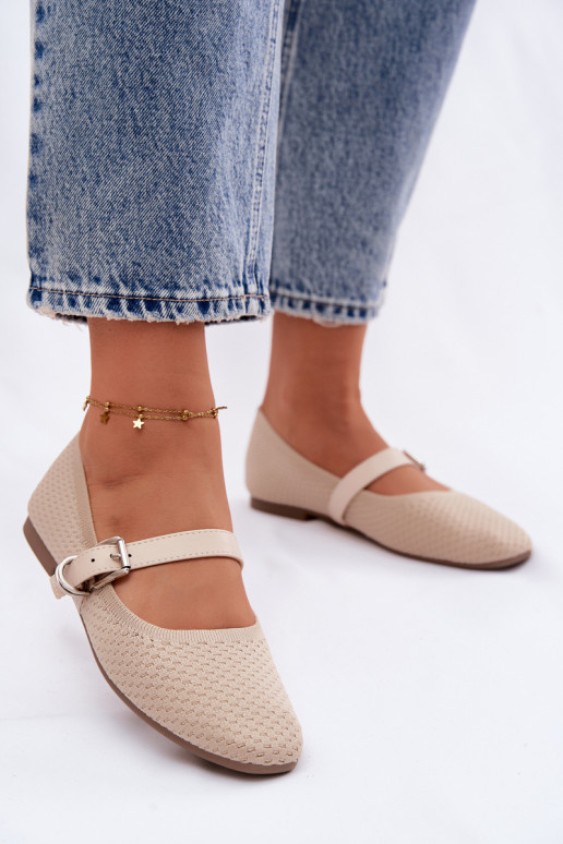 Ballerinas aus Stoff mit Riemen I mit Schnallen Beige Jelisa