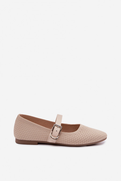 Ballerinas aus Stoff mit Riemen I mit Schnallen Beige Jelisa