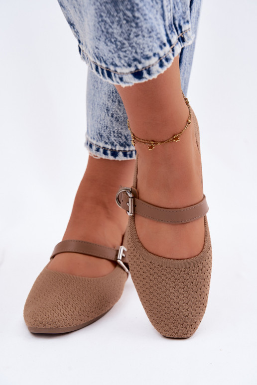 Ballerinas aus Stoff mit Riemen I mit Schnallen Khaki-Farbe Jelisa