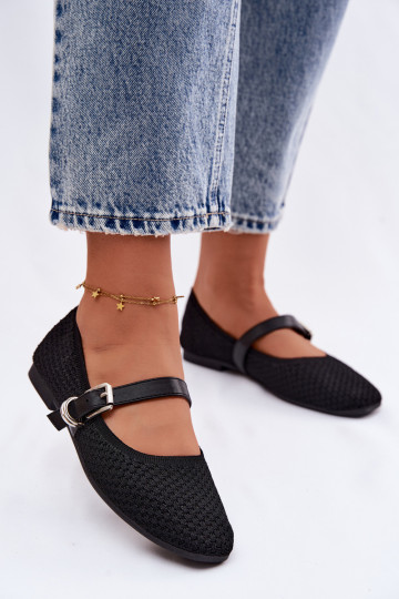 Ballerinas aus Stoff mit Riemen I mit Schnallen schZuarze Farbe Jelisa